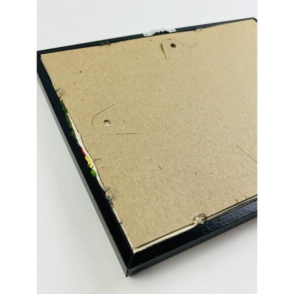 Vintage Crewel Long Stitch Framed Fiber Art Stream Covered Bridge Cottage Trees - Picture 10 of 10